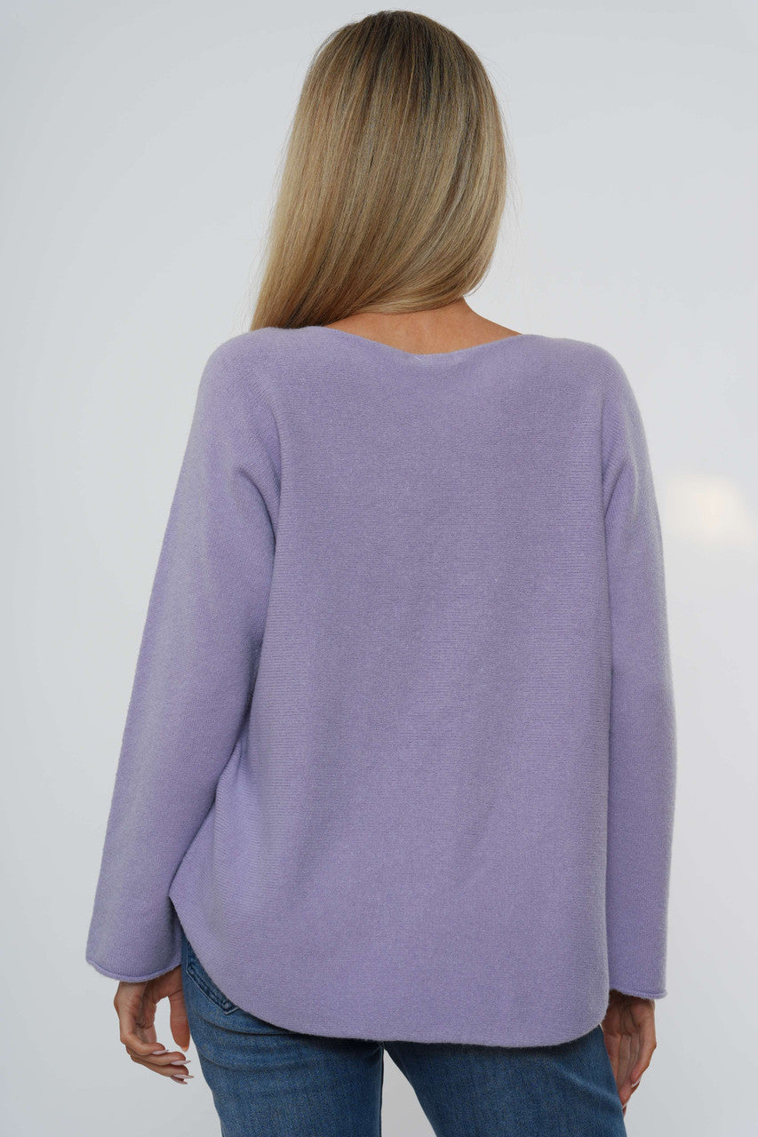 Gebreide top met lange mouwen - Lila