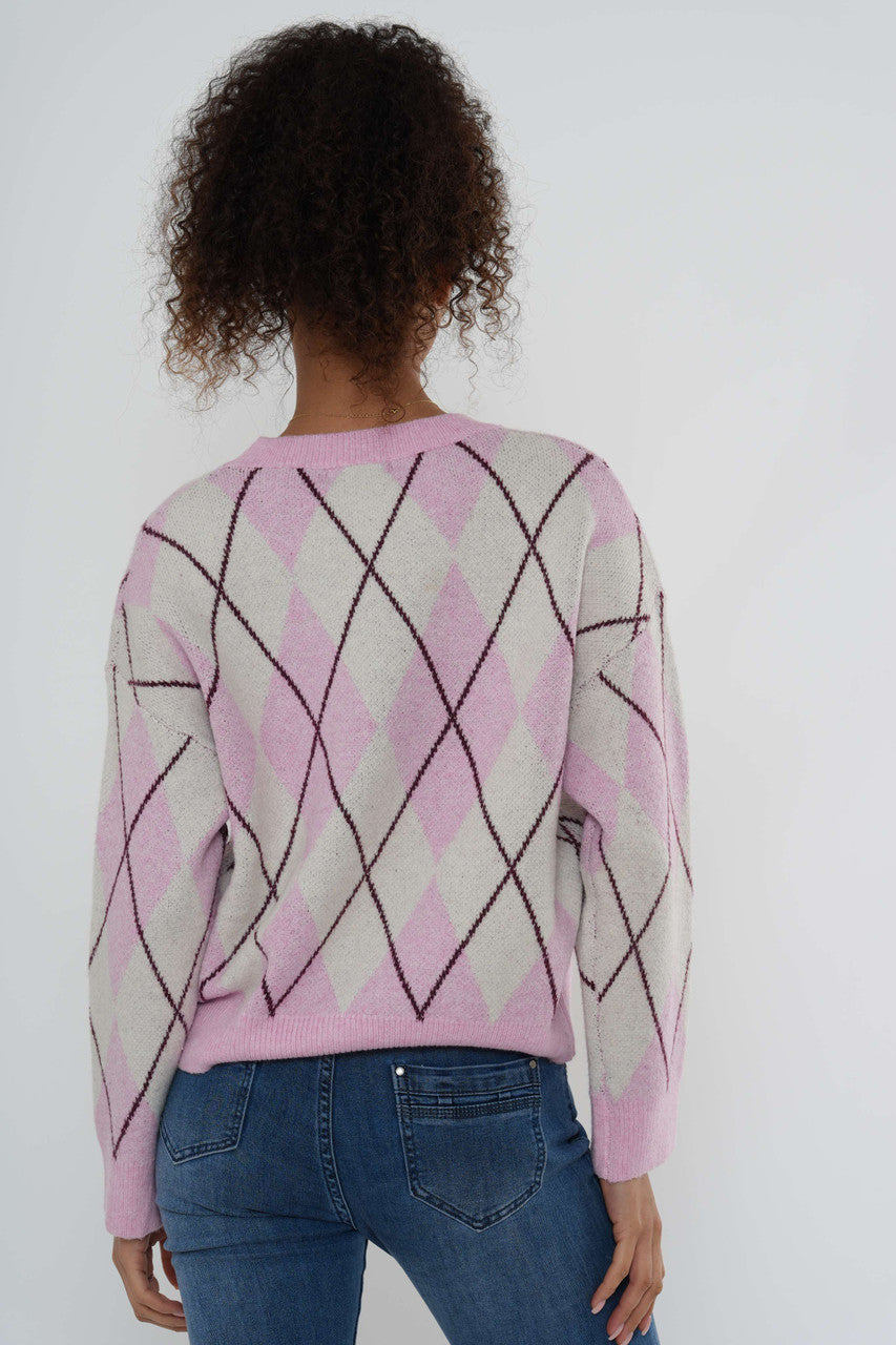 Argylegebreide trui - Roze