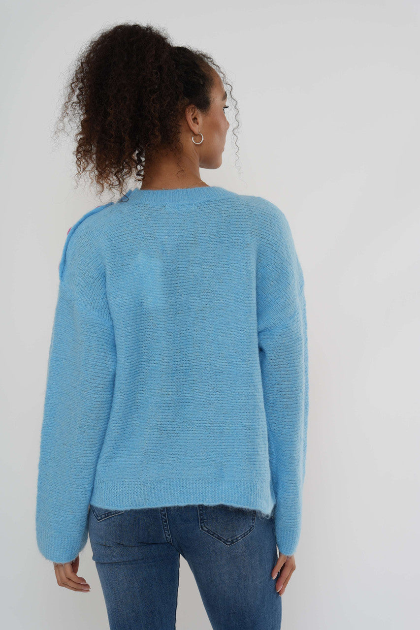 Argyle trui met knoopsluiting op de schouder - Blauw