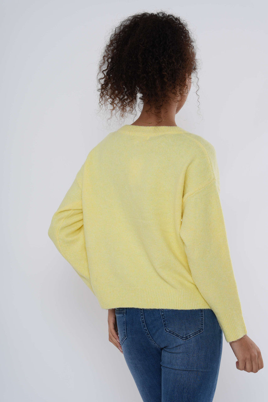 Embellished Slogan Knit Jumper - Lemon
