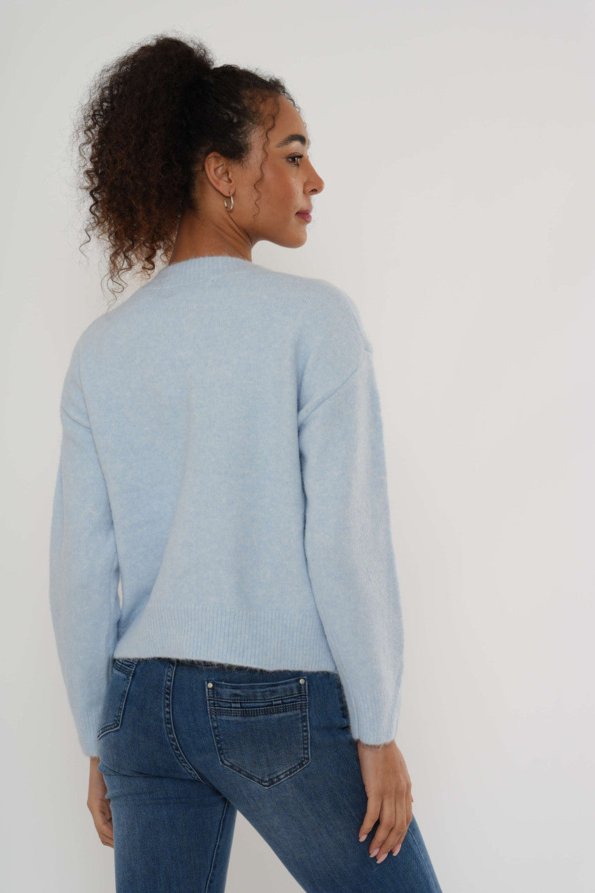 Gebreid vest met hartjesdetail – Zachtblauw