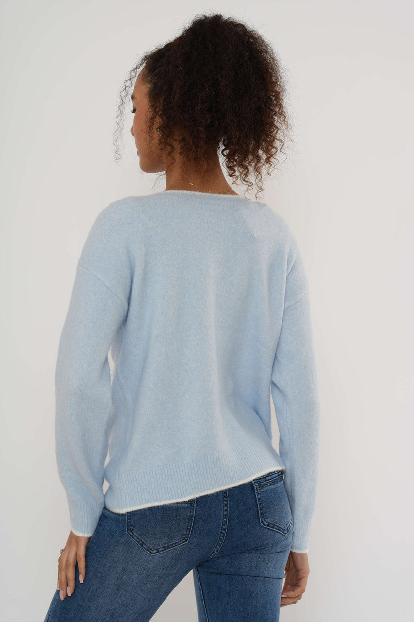 Gebreid vest met ronde voorkant – Zachtblauw