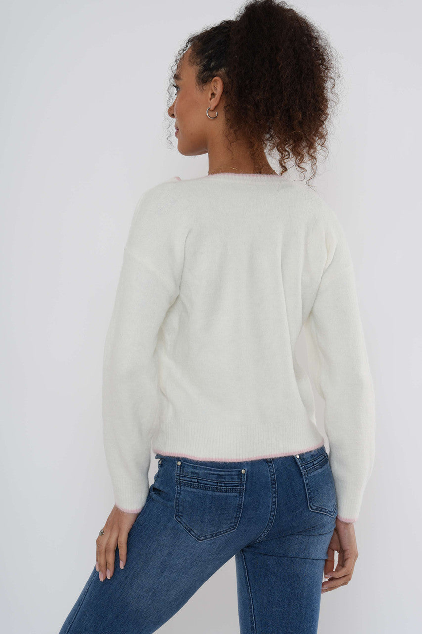 Copy of Bow Front Knit Cardigan – White