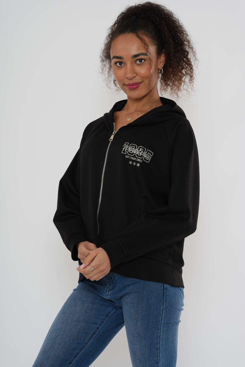 Graphic Zip-Through Hoodie – Black