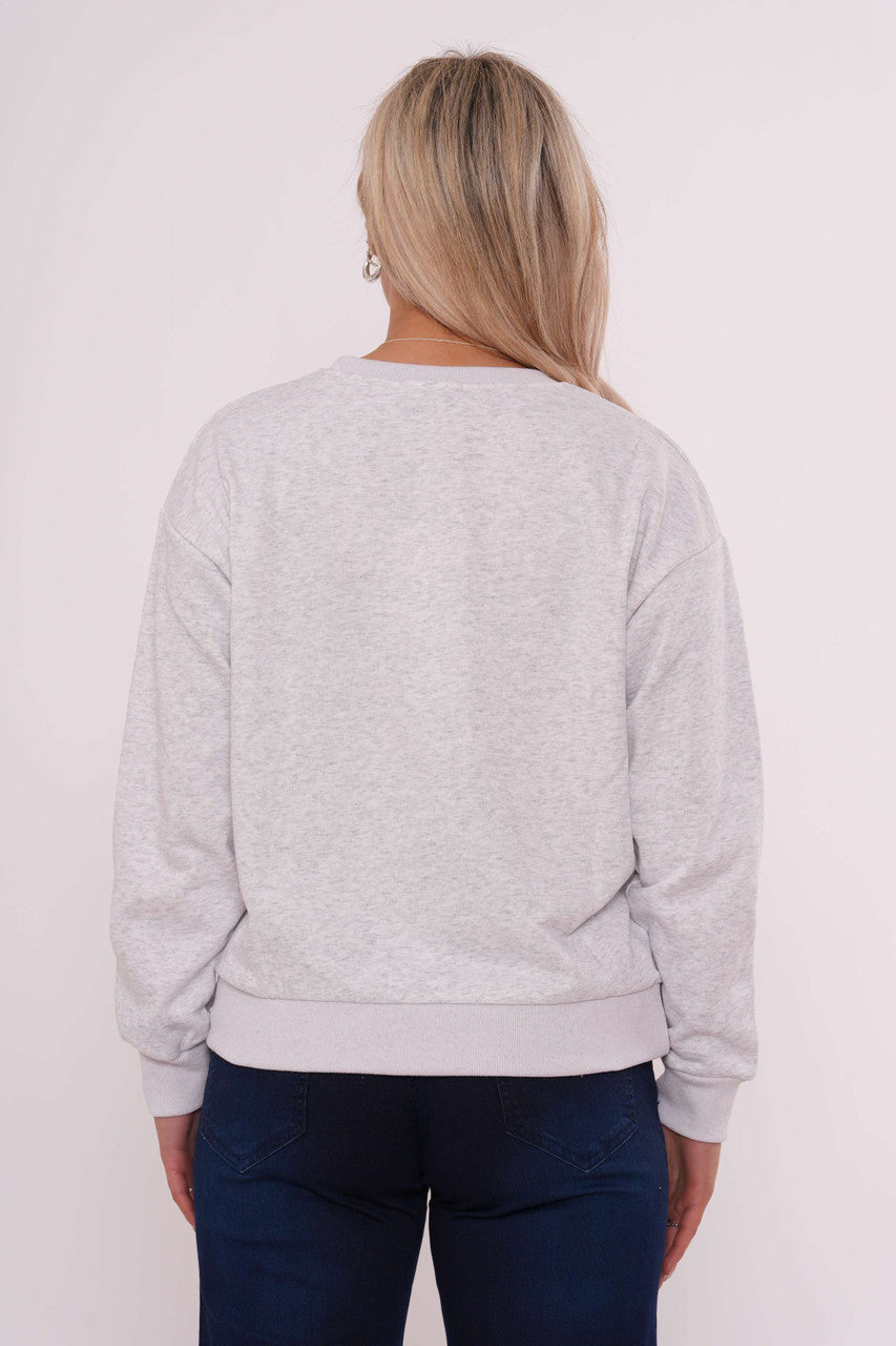 Varsity-sweater met bloemapplicaties - Lichtgrijs