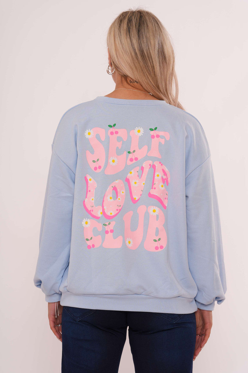 Self Love Club Graphic Sweatshirt - Soft Blue