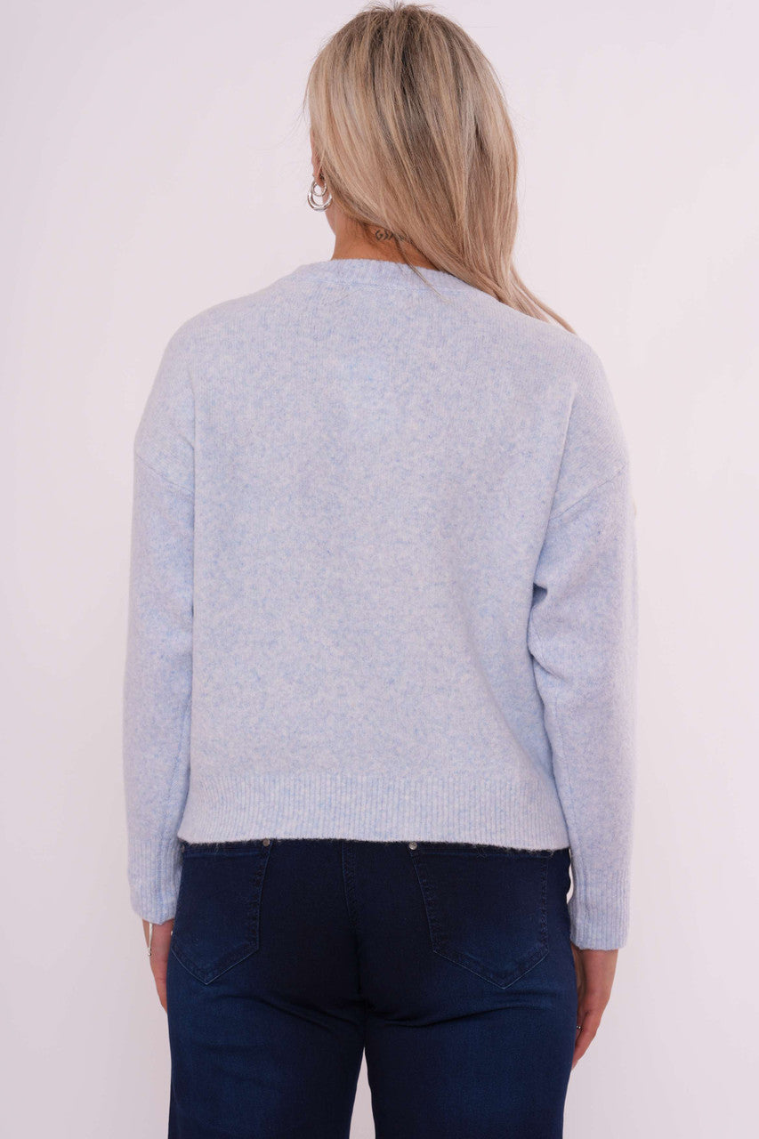 Elegante gebreide trui met strikdetail - Zachtblauw