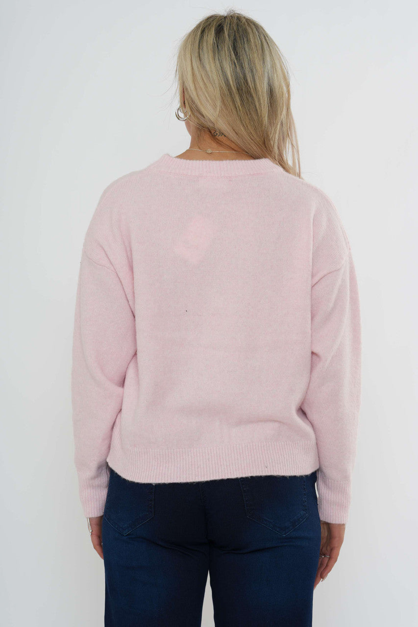Elegante gebreide trui met strikdetail - Zachtroze