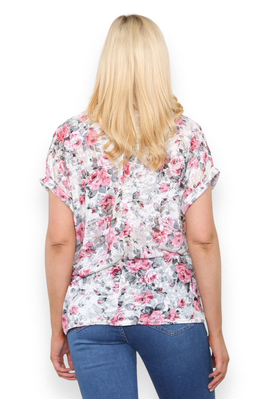 BURNOUT ROSE PRINT TOP WHITE