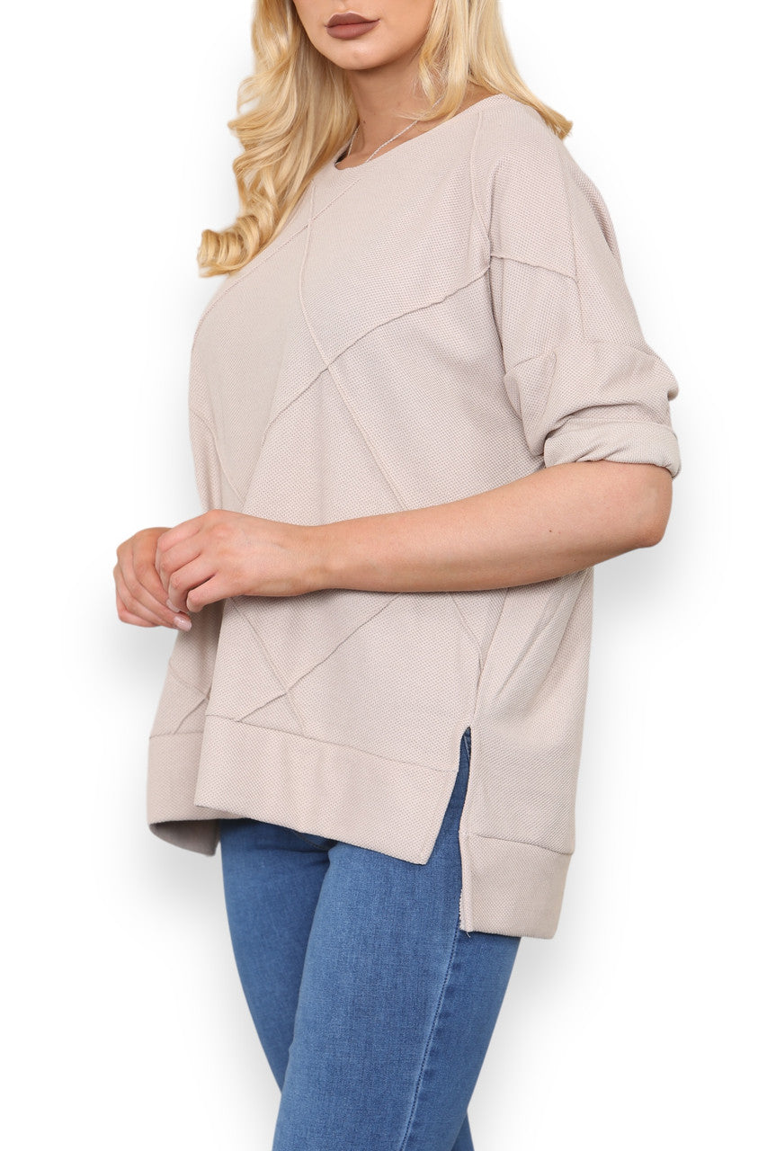 INSIDE-OUT STITCH DETAIL TOP STONE