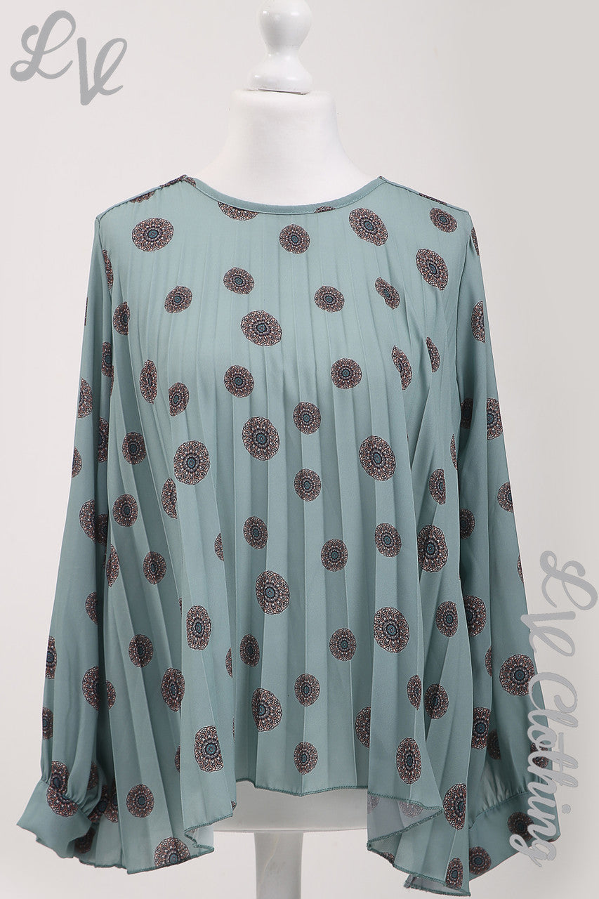 Ladies Circle Tribal Print Pleated Blouse Tiffany - Unit Price £10.99