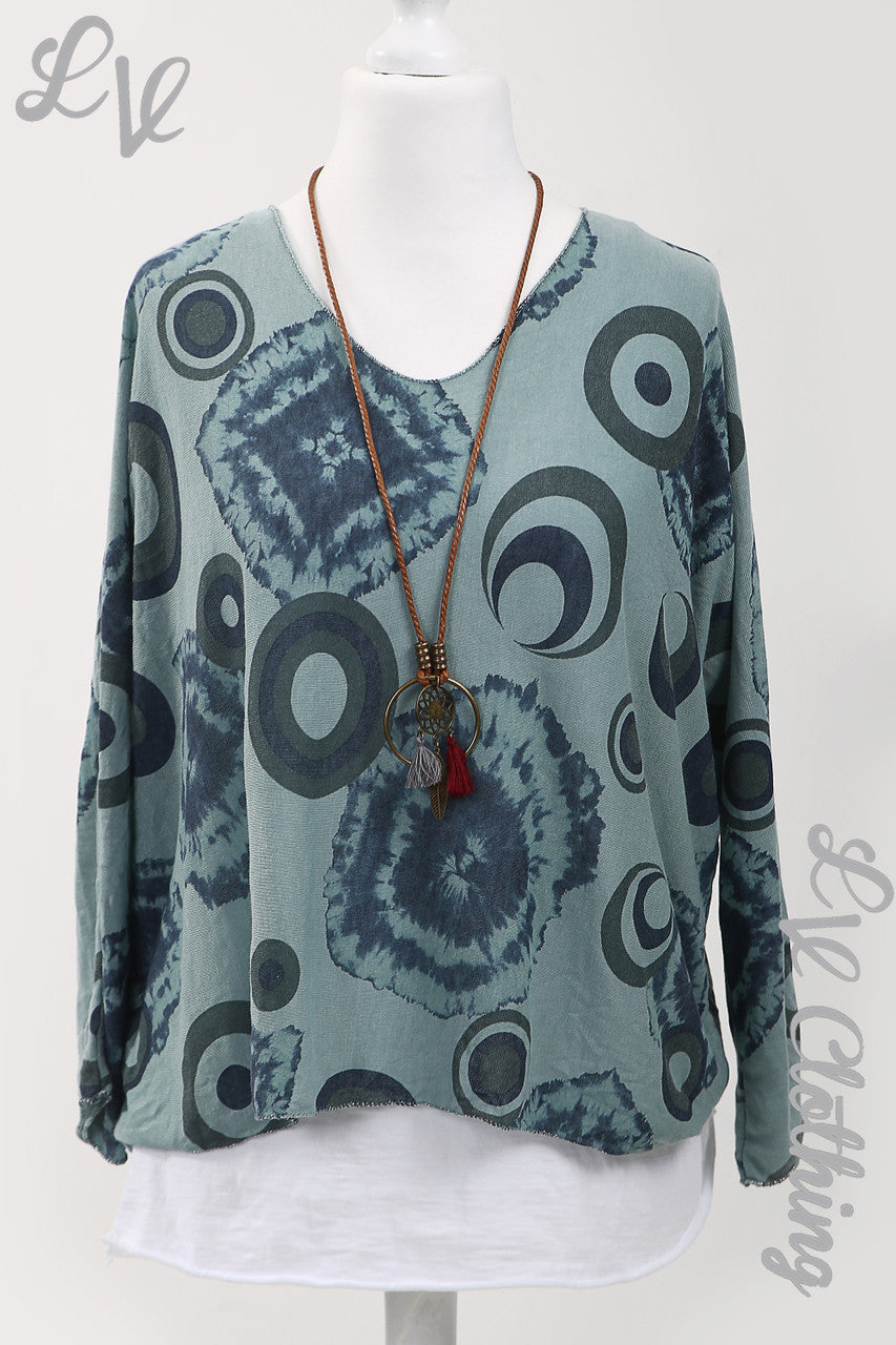 Ladies Circle & Tie Dye Print 2 Piece Top With Necklace Tiffany - Unit Price £13.99