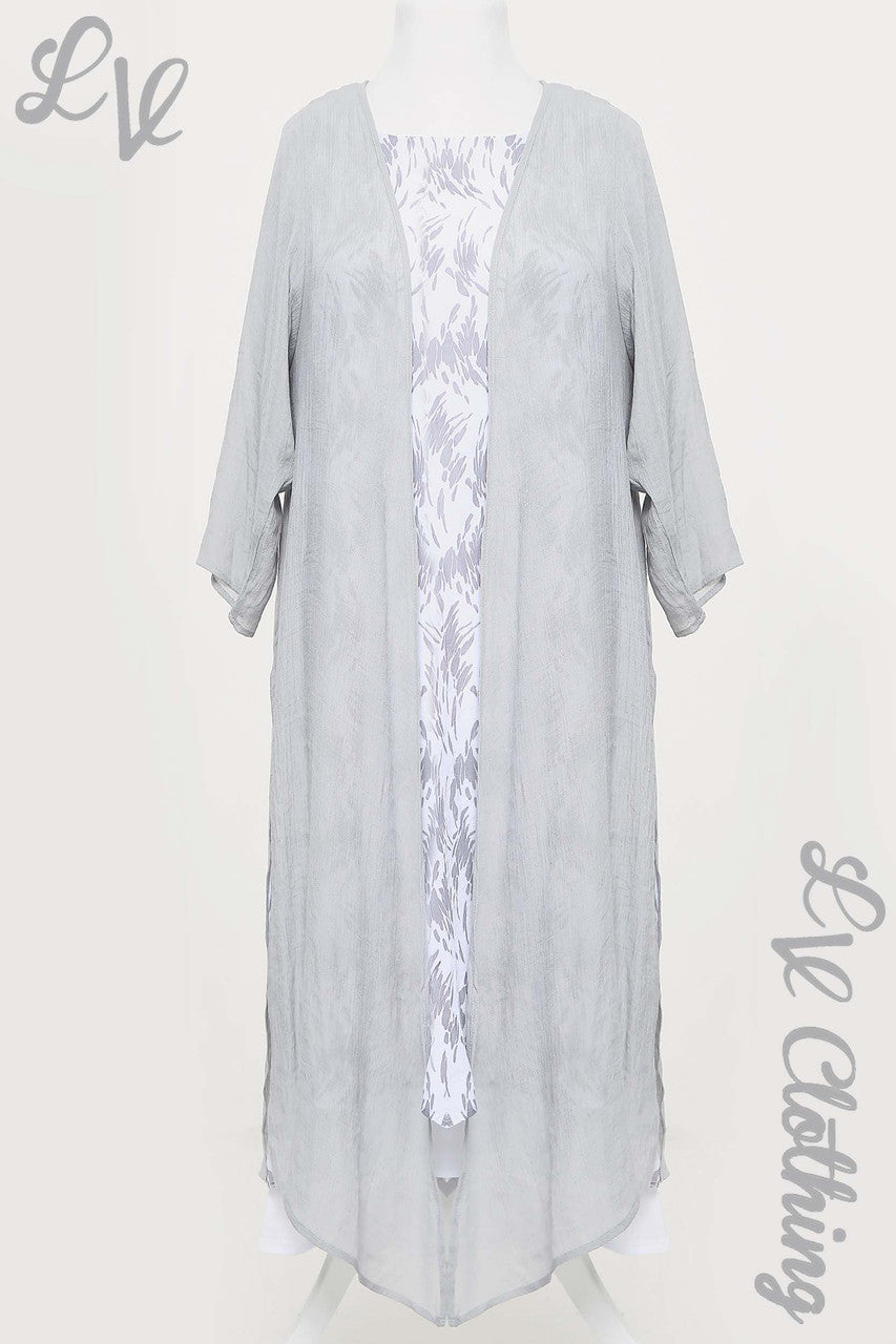 Ladies Abstract Printed Sleeveless Dress & Cardigan 2 Piece Set Grey - Unit Price £16.99