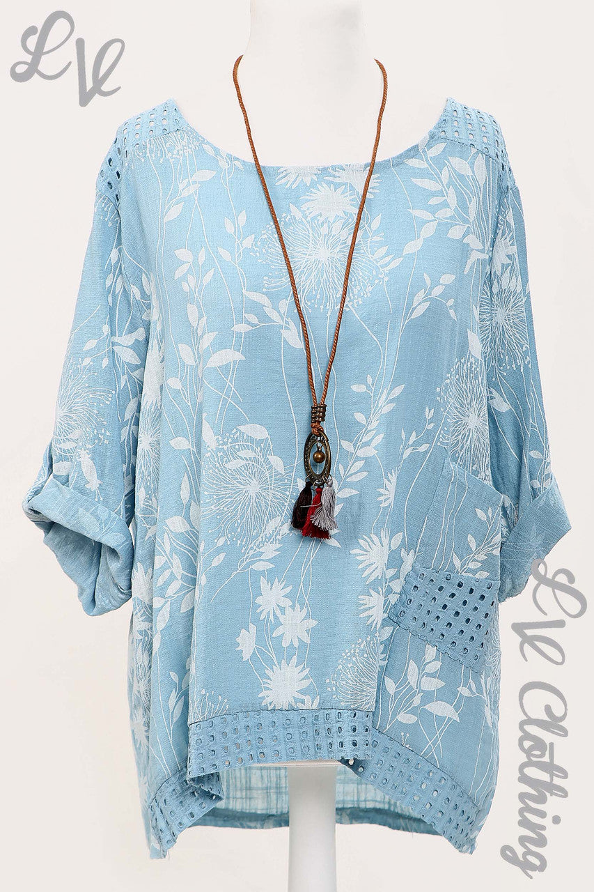 Ladies Dandelion Print Cut Out Shoulder Top With Necklace Tiffany - Unit Price £13.99