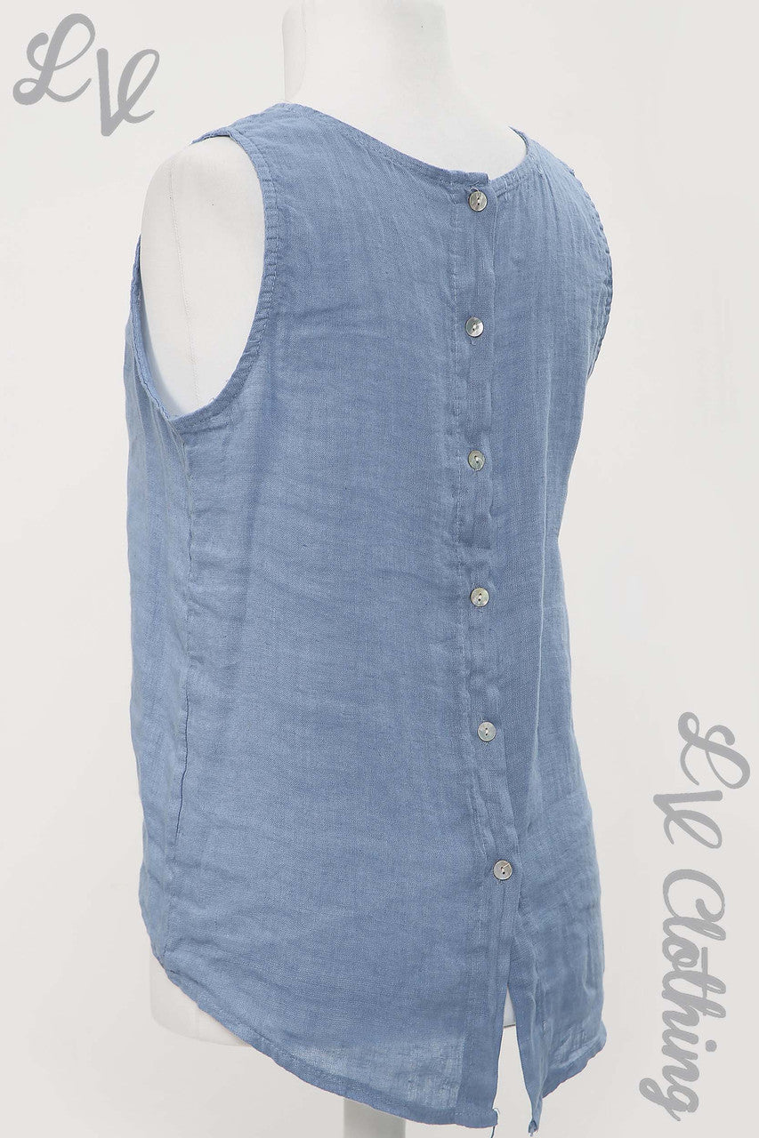 Ladies Linen Sleeveless Top With Button Up Back Denim - Unit Price Was £8.99