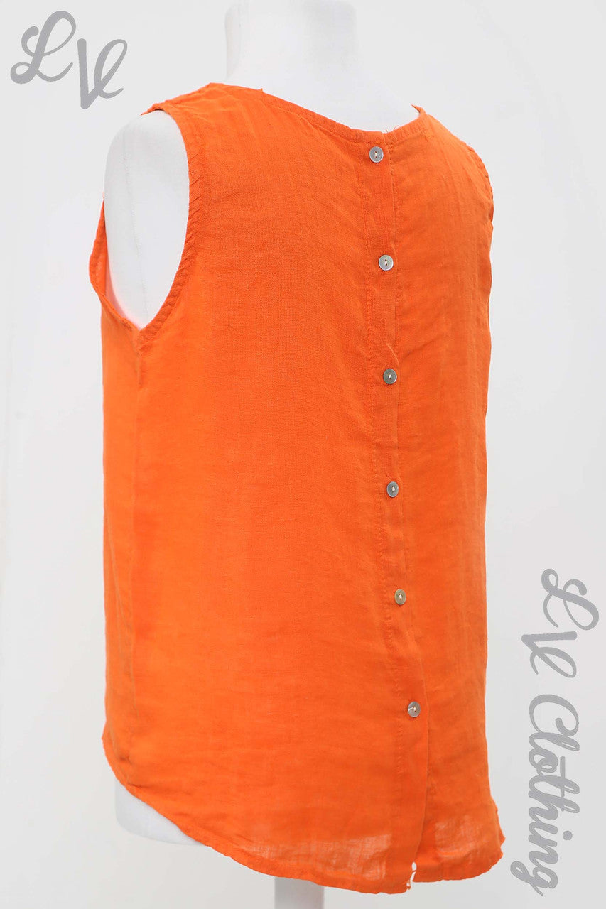 Ladies Linen Sleeveless Top With Button Up Back Orange - Unit Price £13.99