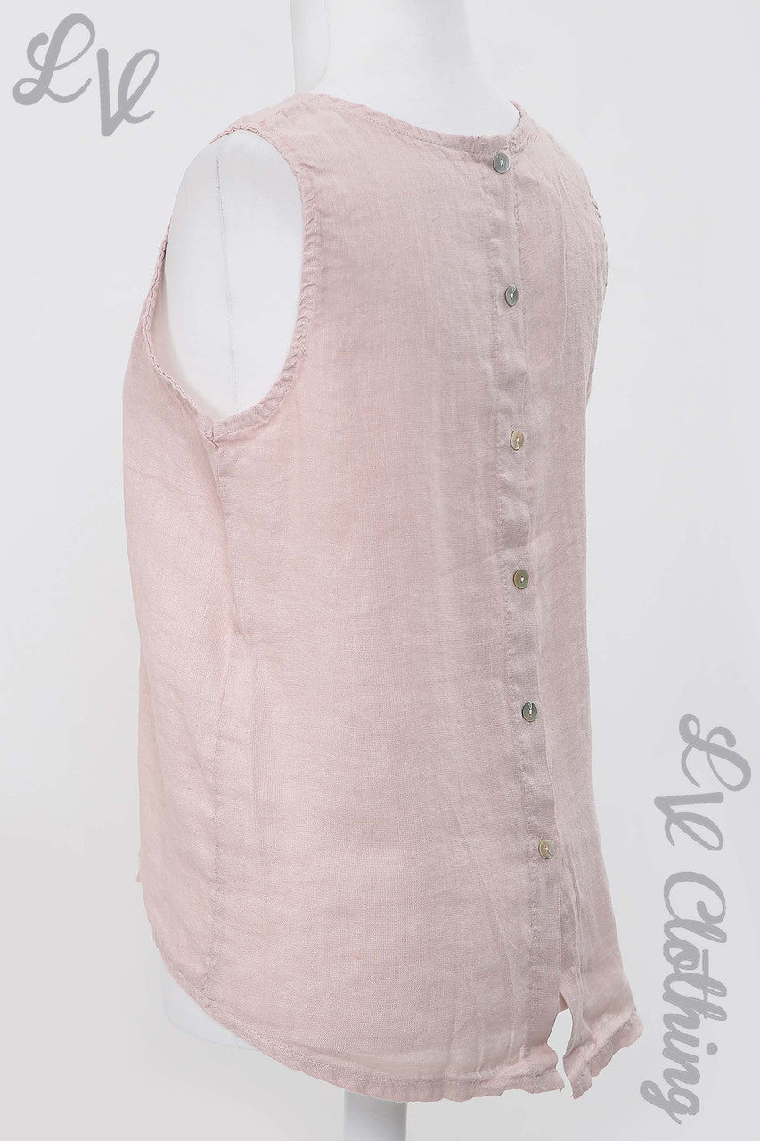 Ladies Linen Sleeveless Top With Button Up Back Dusty Pink - Unit Price £13.99