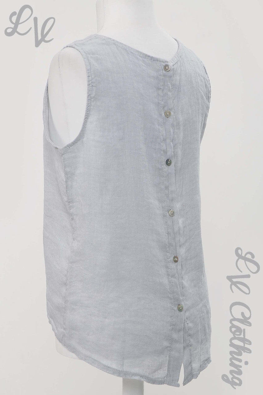 Ladies Linen Sleeveless Top With Button Up Back Silver - Unit Price £13.99
