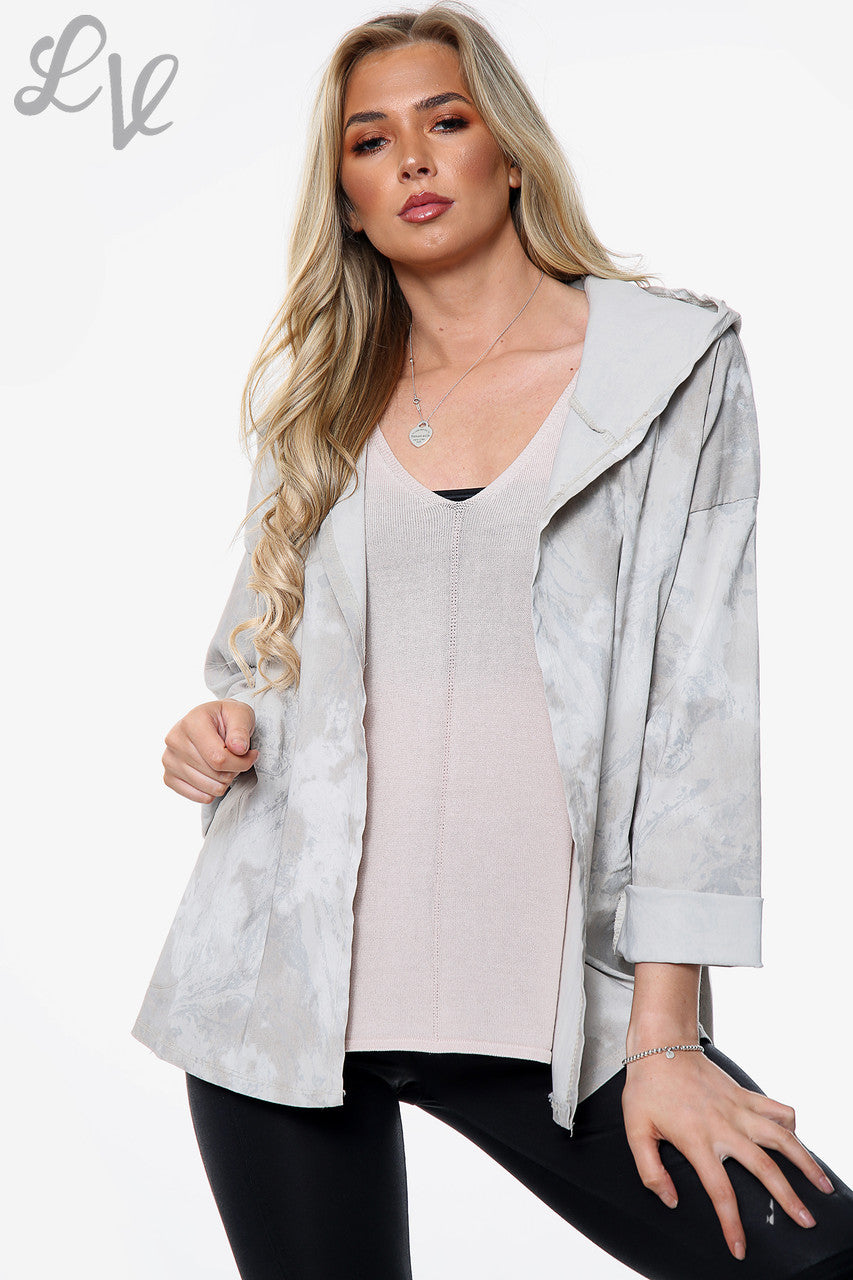 Dames capuchonjack met acid-wassing, steenkleurig, eenheidsprijs WAS £14,99 NU £7,49