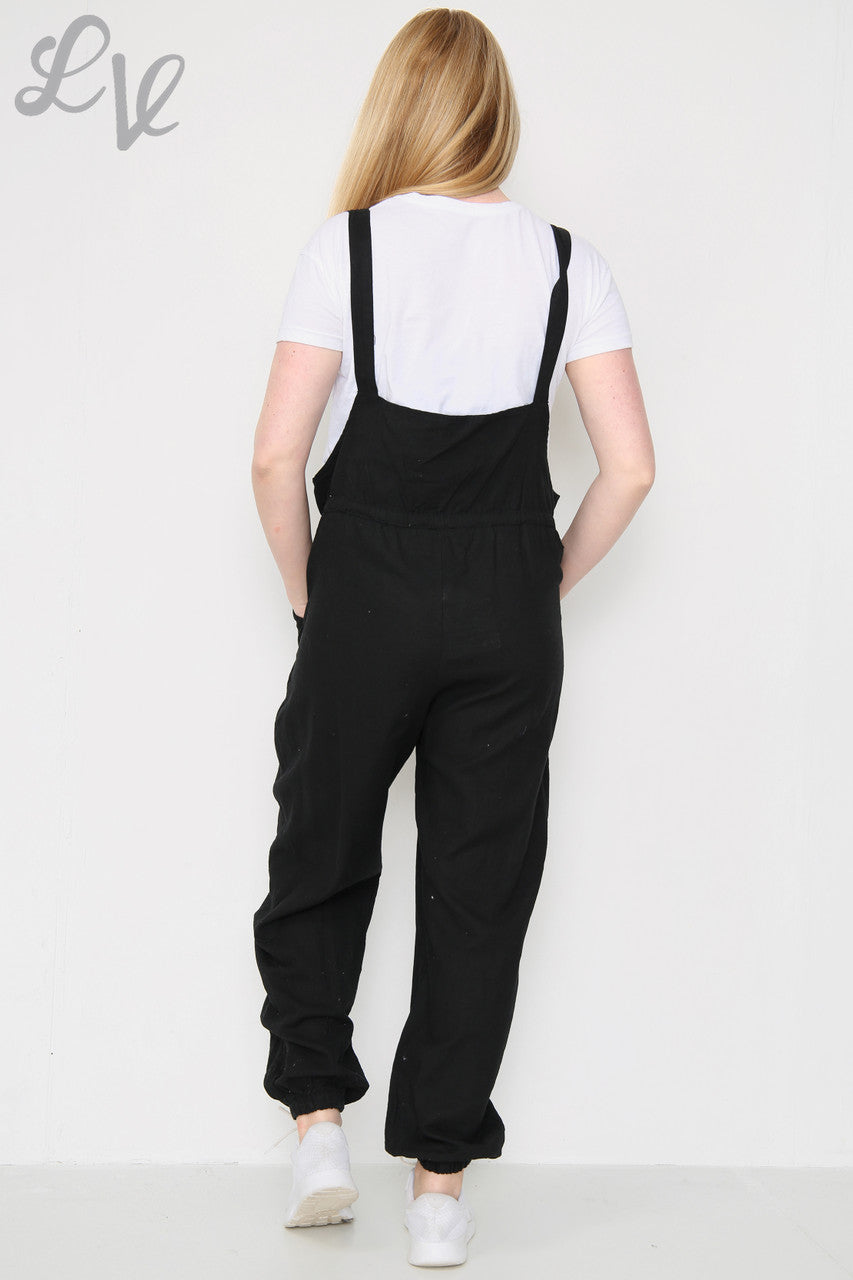 Ladies Linen Dungarees Black Unit Price £17.99