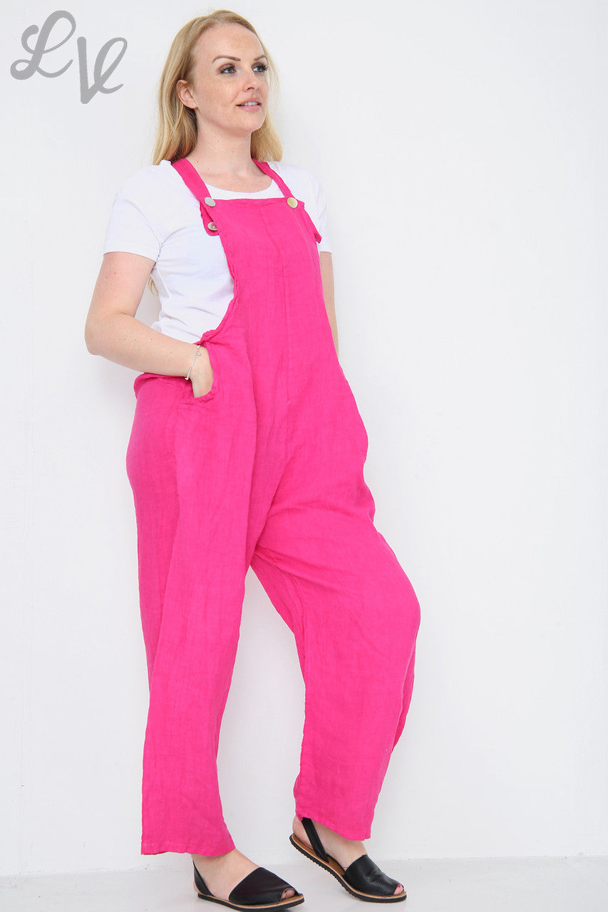 Dames linnen tuinbroek cerise Stukprijs € 16,99