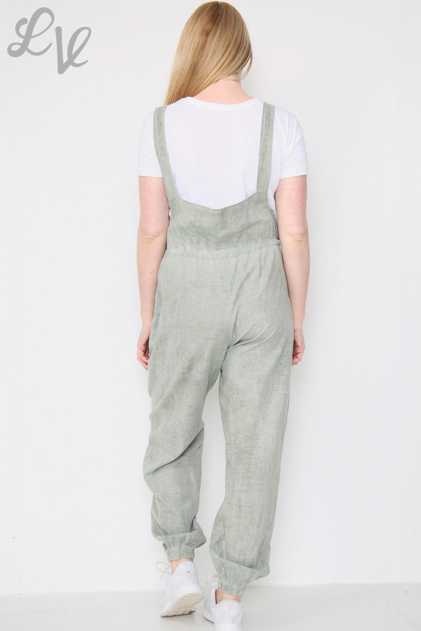 Ladies Linen Dungarees Khaki Unit Price £17.99