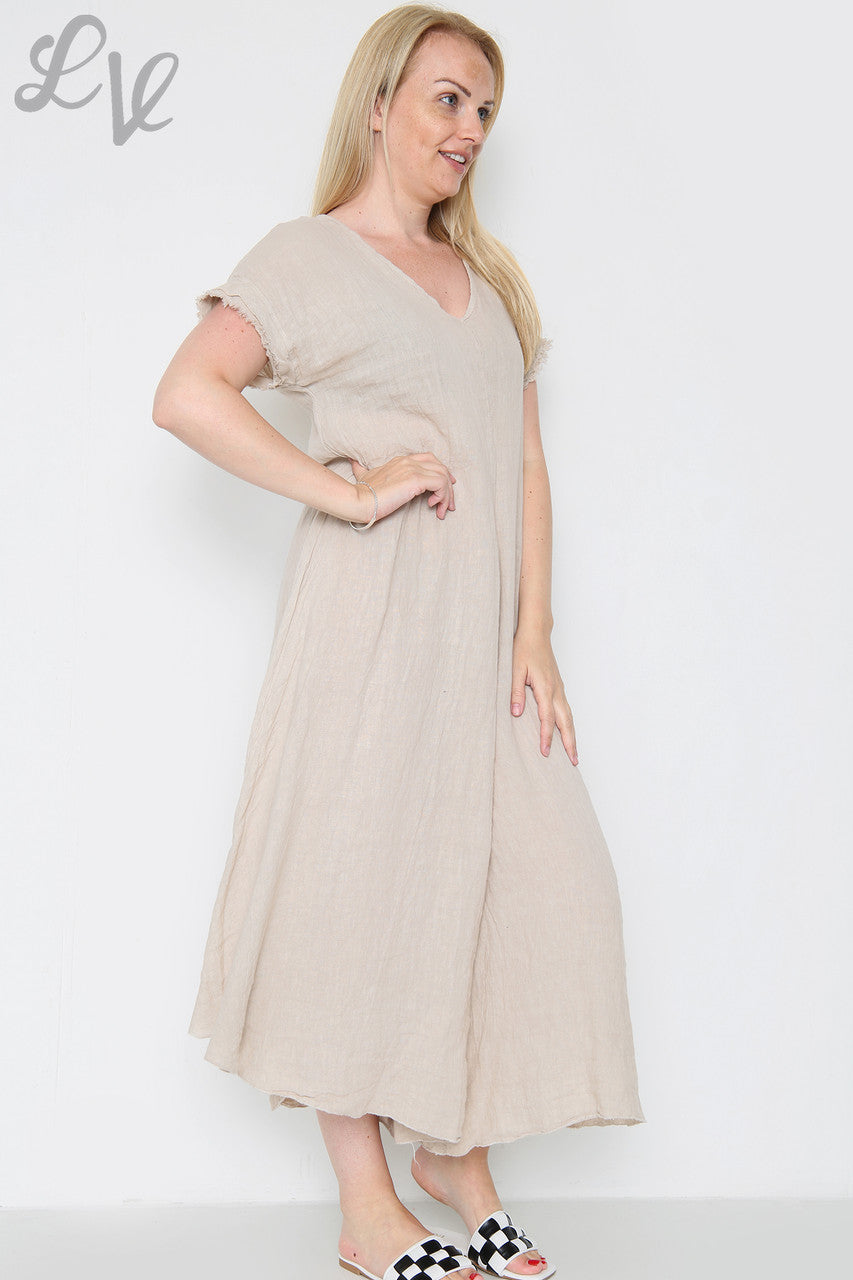 Dames Linnen Jumpsuit met Onafgewerkte Zoom Steen Prijs per eenheid € 19,99
