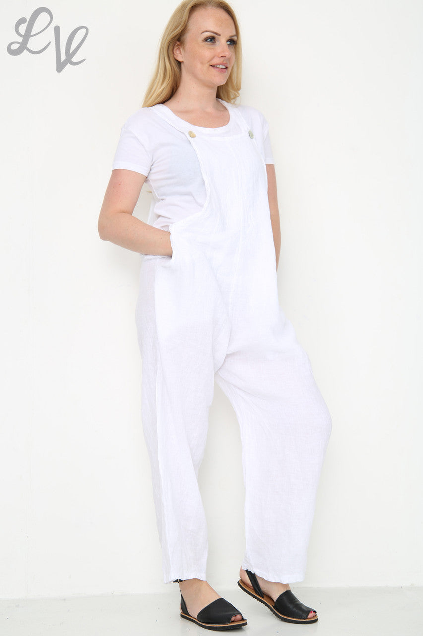 Dames Linnen Tuinbroek Wit Prijs per stuk €16,99