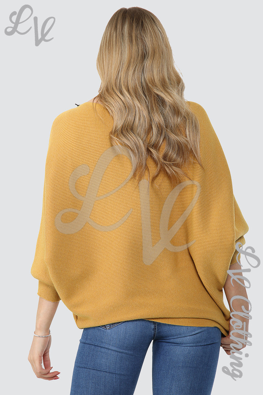 Ladies Ribbed Batwing Knitted Jumper Mustard Unit Price £14.99