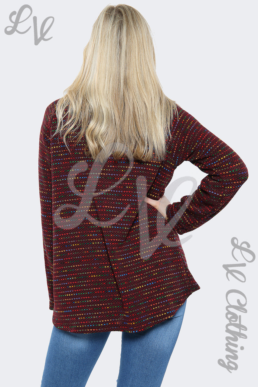 Ladies Cowl Neck Multi Colour Jumper Top Burgundy - Unit Price £11.99