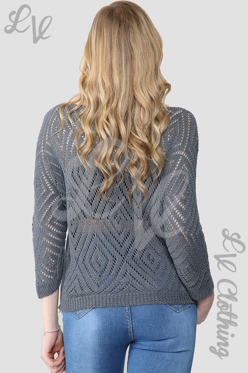 Dames Laser Diamond Cut Out Jumper Top Antraciet - Stukprijs € 10,99