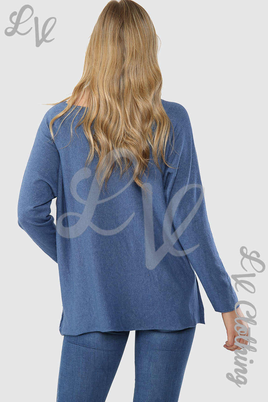 Ladies Hi Lo Fine Knitted Jumper Top Denim - Unit Price £15.99