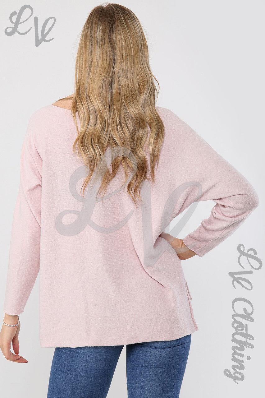 Dames Hi Lo Fijn Gebreide Trui Top Oudroze - Stukprijs € 14,99