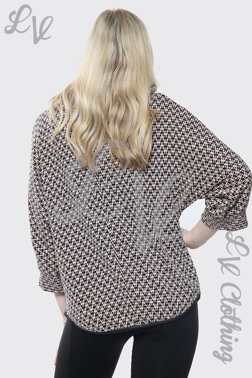 Dames Jumper met Col en Hondentandprint Stofroze Prijs per stuk €12,99