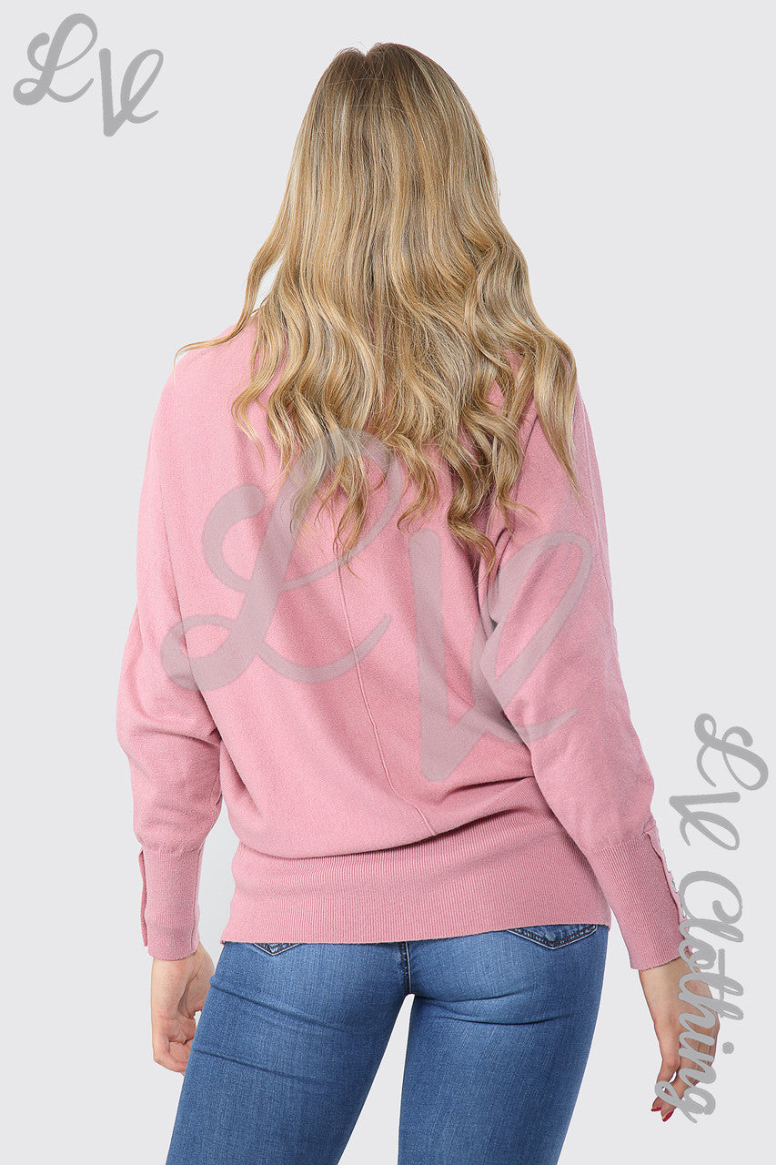 Dames Sweatshirt met studs aan manchetten - Oudroze - Prijs per stuk € 10,99