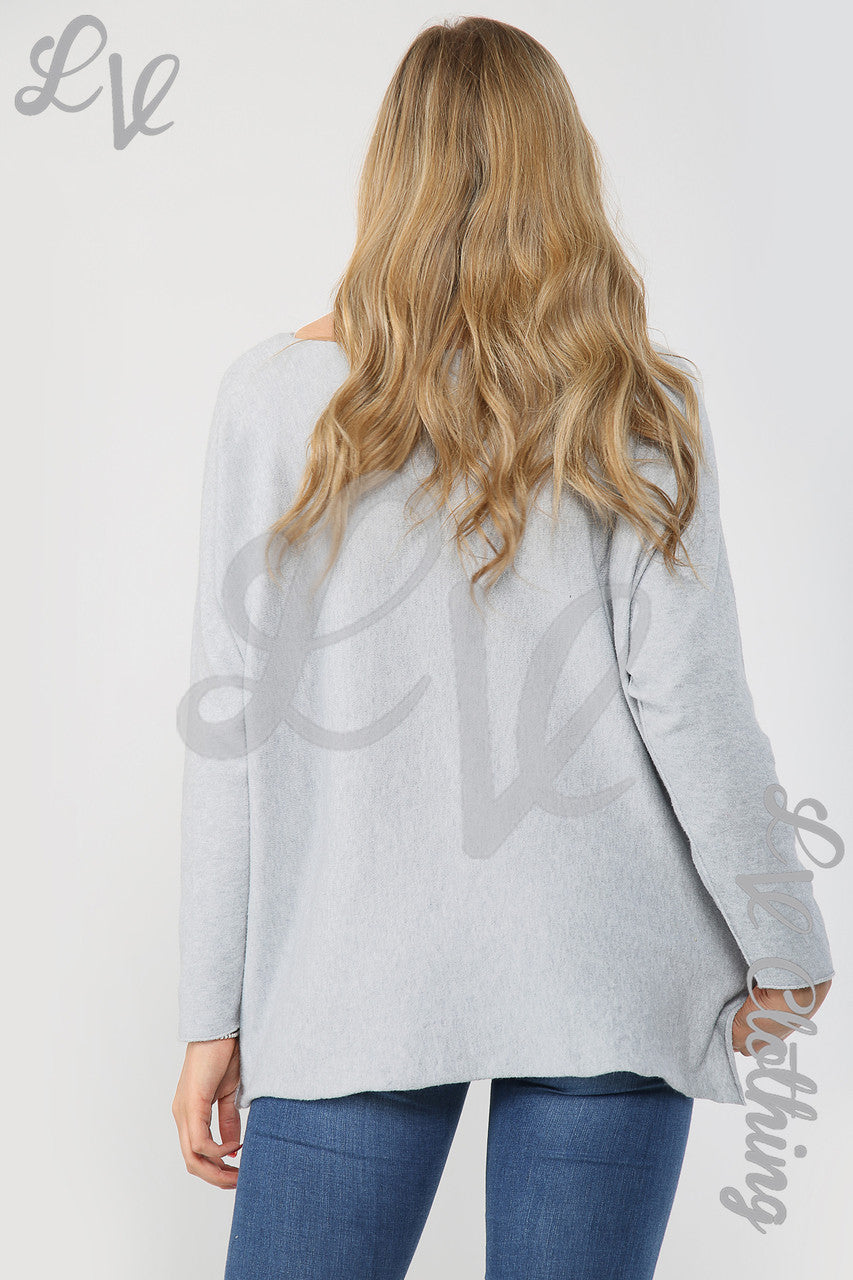 Dames Hi Lo Fijn Gebreide Trui Top Grijs - Stukprijs € 15,99