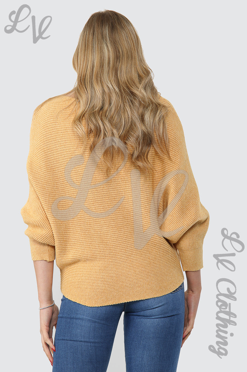 Dames gebreide trui met vleermuismouwen Mosterdstukprijs £14,99