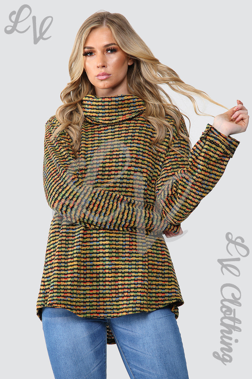 Dames Meerkleurige Gebreide Coltrui Top Mosterd - Stukprijs £ 12,99