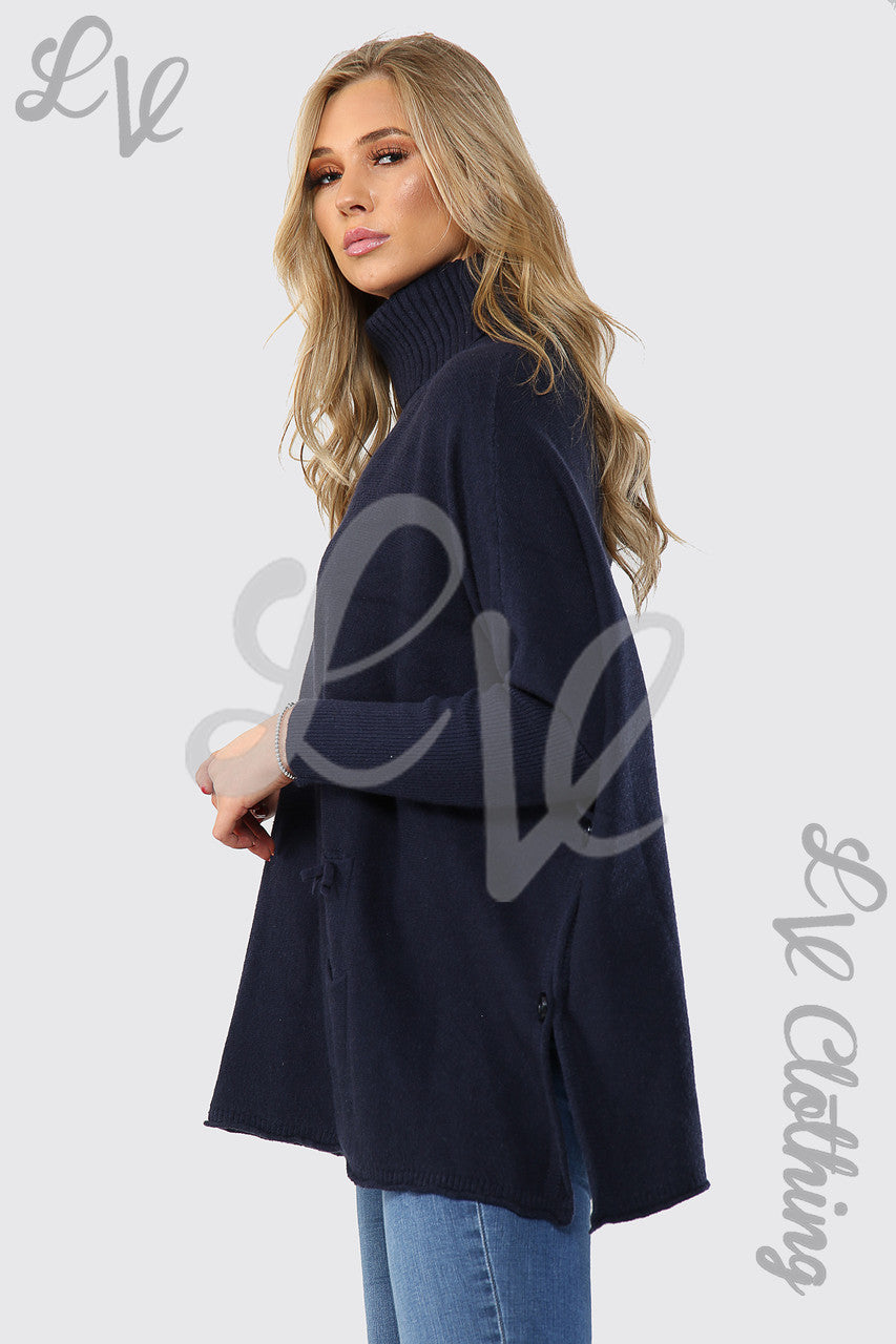 Ladies Roll Neck Knitted Jumper Navy - Unit Price £17.99