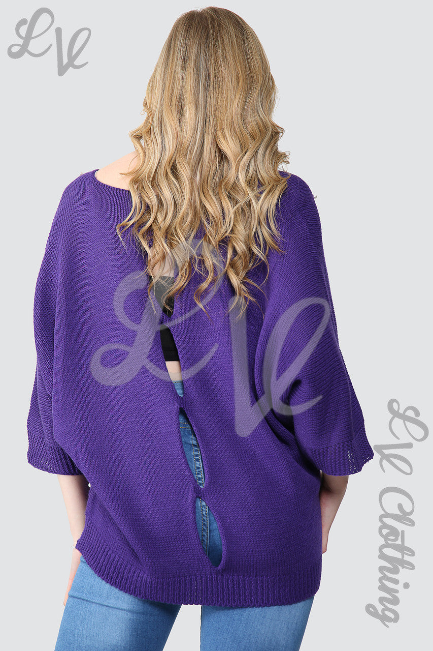 Ladies Pearl Detail Front With Cut Out Back Jumper Purple - Unit Price £10.99
