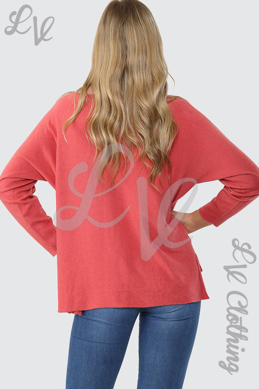Ladies Hi Lo Fine Knitted Jumper Top Salmon - Unit Price £15.99