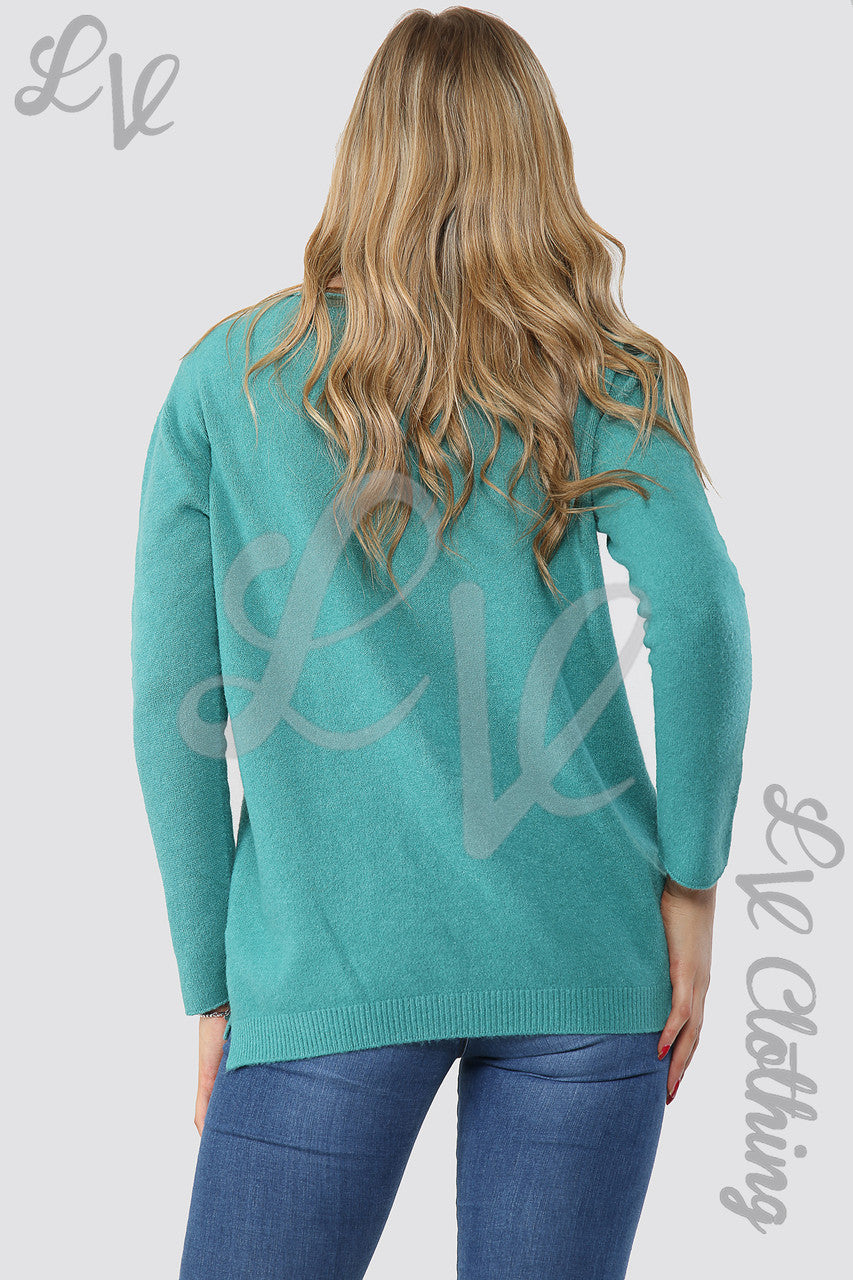 Ladies Star Imprint Jumper Top Teal - Unit Price £10.99