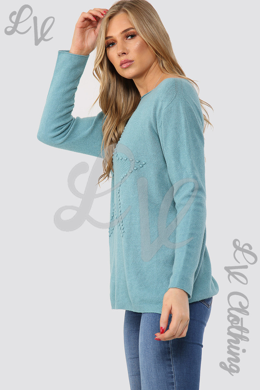 Ladies Star Imprint Jumper Top Tiffany - Unit Price £17.99