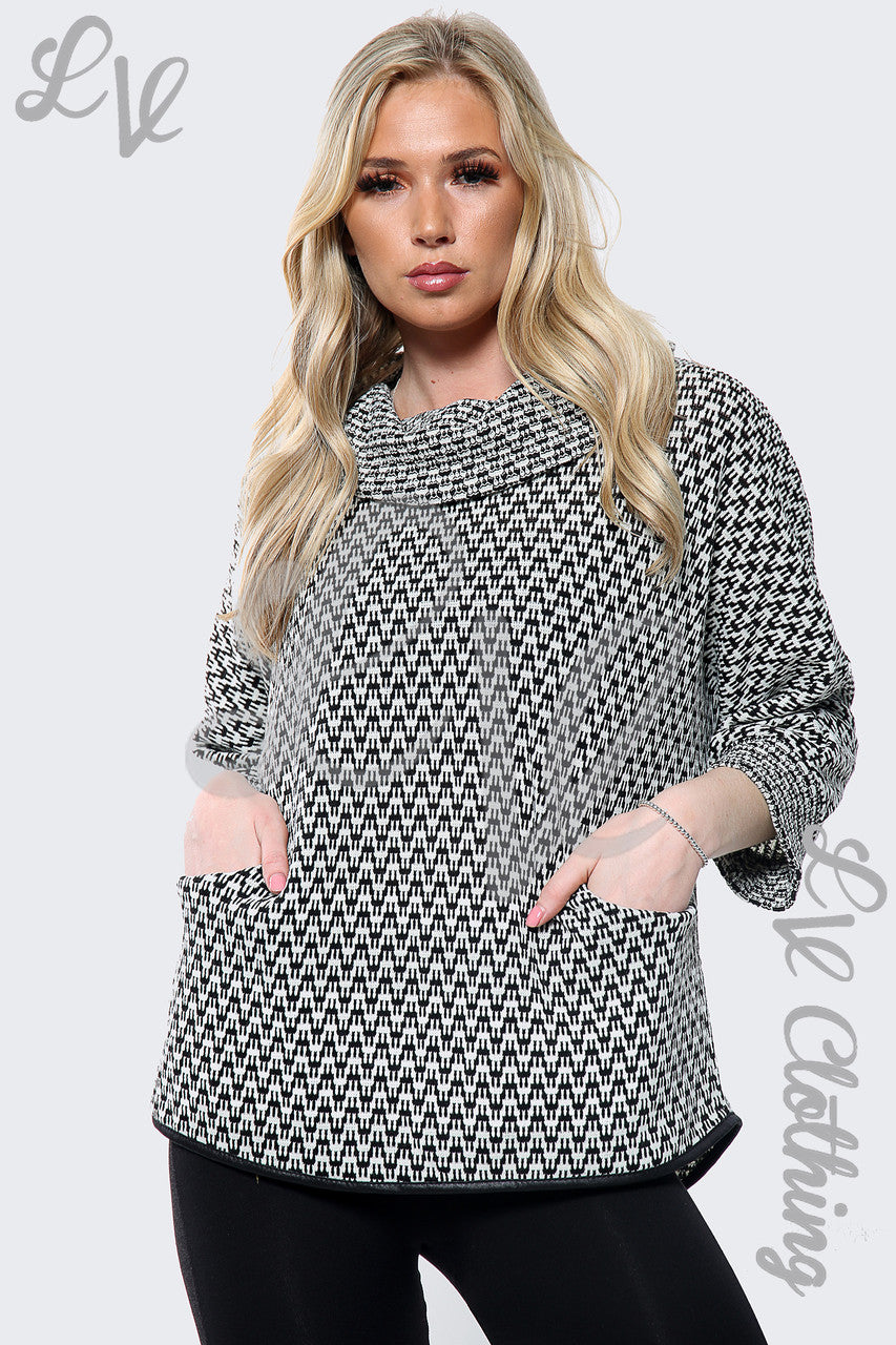 Dames Trui met Col en Pied-de-Pouleprint Wit Stukprijs €12.99