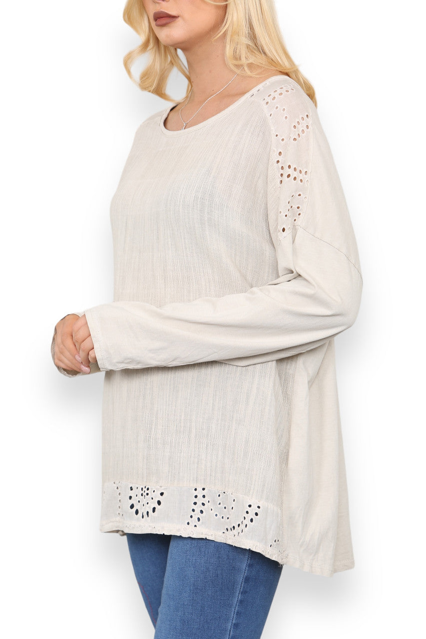 ANGLAISE SHOULDER & HEM DETAIL TOP STONE