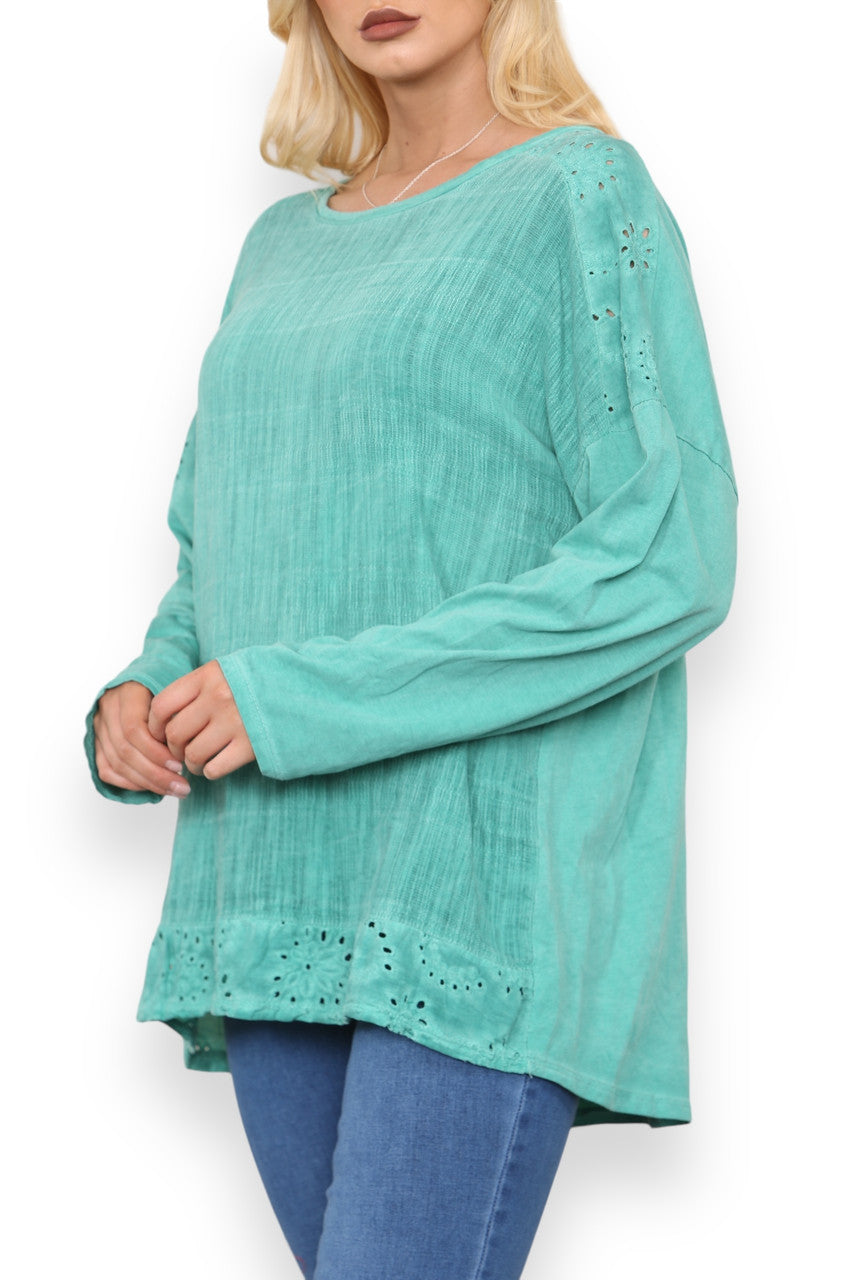 ANGLAISE SCHOUDER & ZOOM DETAIL TOP PAARSBLAUW