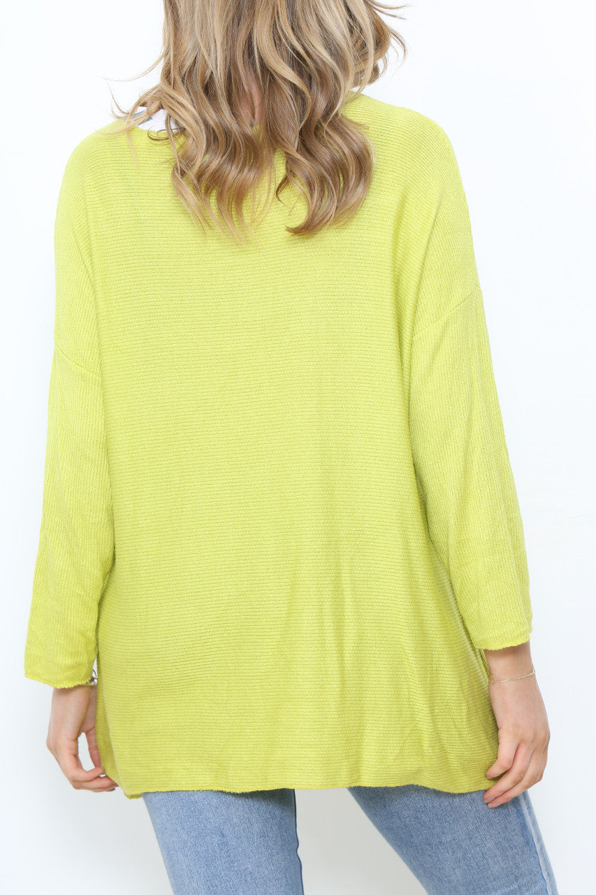 Ladies Plain Long Sleeve Fine Knit Jumper Top Lime
