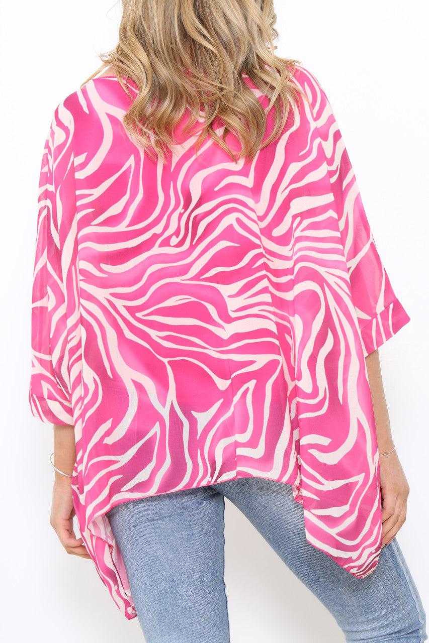 Dames Batwing Blouse met Zebraprint Cerise