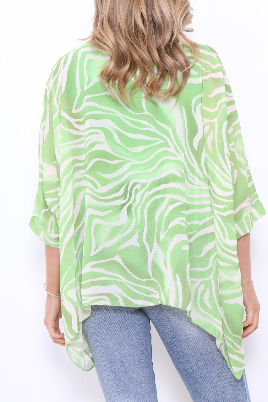 Ladies Zebra Print Batwing Blouse Top Lime Green