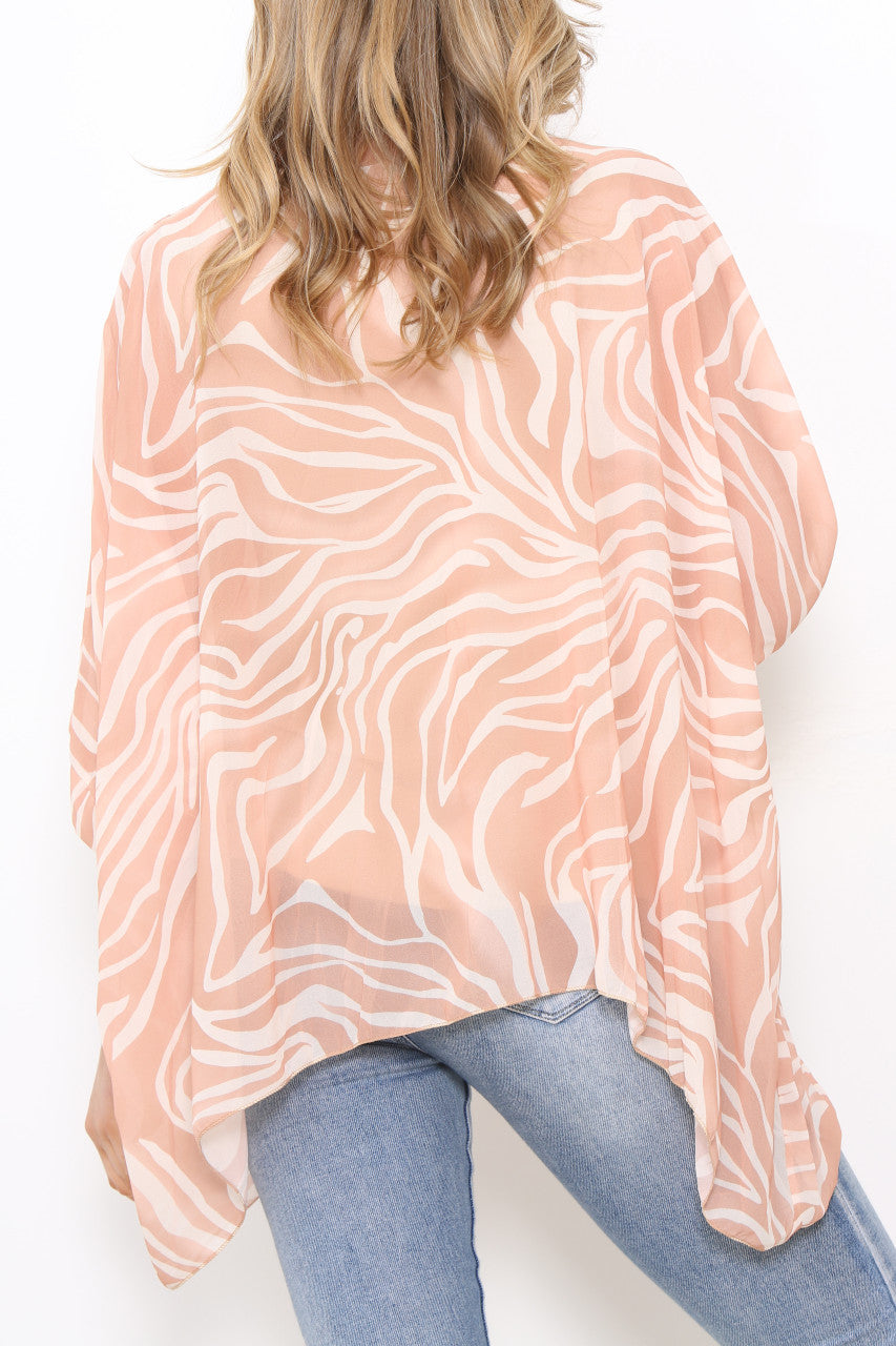 Dames Zebraprint Batwing Blouse Top Tan